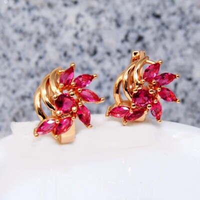 Dameohrringe  bildhübsche Ohrringe Blumen vergoldet Gold K18/750er Rosa Topas
