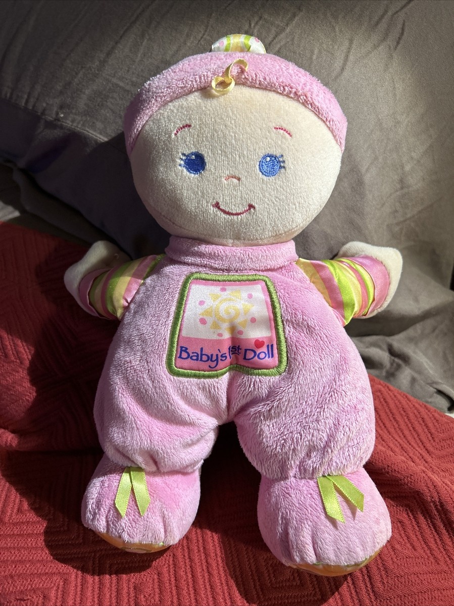 Fisher Price Babys 1st First Doll Rattle Plush Pink Baby Blonde Hair Blue  Eyes