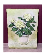 VINTAGE DANHUI NAI  3-D ART SCULPTURE WALL PLAQUE -YELLOWISH HYDRANGEA FLOWER