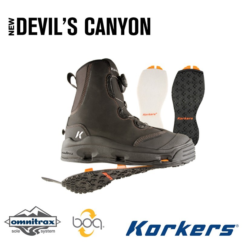 SIZE 9 KORKERS DEVILS CANYON WADING FISHING BOOT FELT + KLING-ON