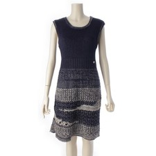 CHANEL COCO Mark Knit Sleeveless Top one piece dress P43320 Navy 36