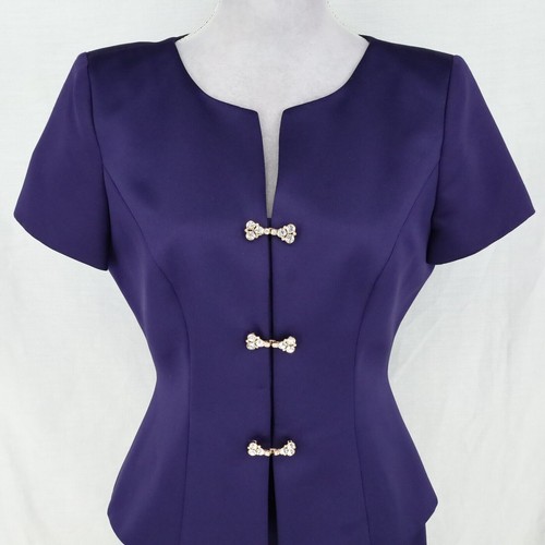 Alex Evenings Skirt Suit Petites 8P Blue Satin Rhinestone Formal Wedding Mob Mog - Picture 12 of 22