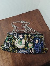 Bijoux Terner Beaded Evening Bag: Black Satin Beaded W/ Sequins Clutch 7 1/2"W