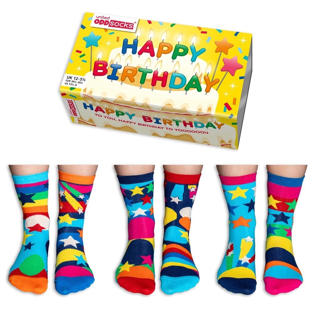 United Oddsocks Box Of 6 Happy Birthday To You UK 12-5
