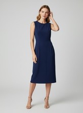 MICHAEL KORS Navy Blue Sleeveless Midi Dress XS Gold Shoulder Zipper Career EUC