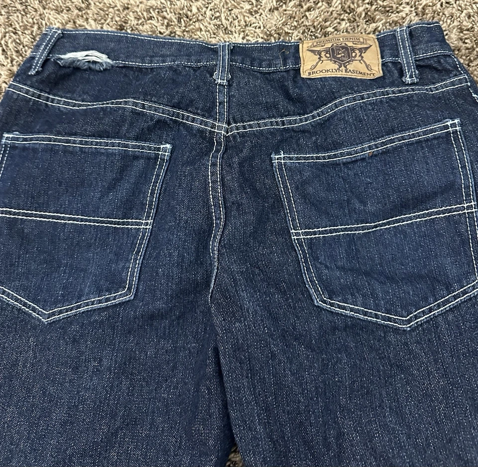 复古 Y2K 布鲁克林地下室宽松阔腿牛仔裤嘻哈滑板男式 36x32 — 第 3/4 张图片