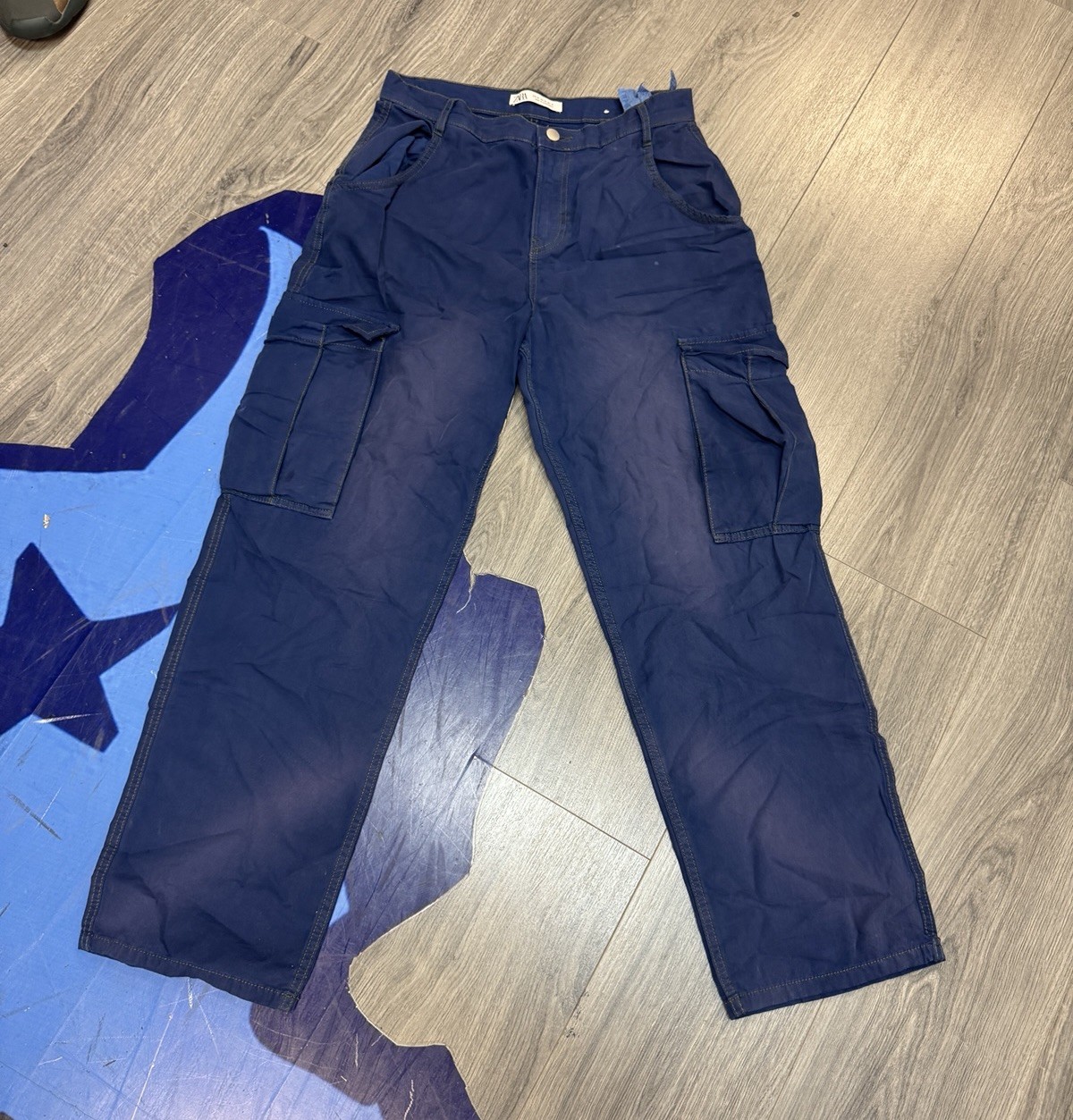 Size 30 - Zara Cargo Pocket Denim Jean Pants Stretch Baggy Oversized