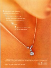 De Beers Vintage Print Ad Diamond Necklace Jewelry Ephemera 2000s Wall Art