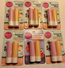 EOS Natural Shea Lip Balm Blackberry Hibiscus Peachsicle 6 Packs Total 12 Pieces