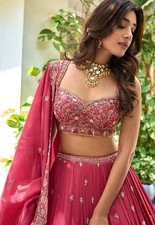 Rose Pink Embroidered Lehenga Choli with Dupatta Fully Stitched