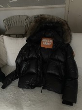 Woman Black Artic Army Puffer Jacket Very Warm Worn But In Good Condition