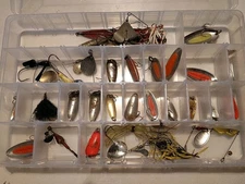 Plano Tackle Box & 35 Vintage Fishing Lures Blue Fox Strike King Fred Arbogast