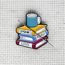 Coffee & Books Enamel Needle Minder, Book Fridge Magnet, Magnetic Lapel Pin