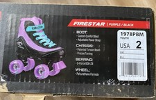 New in Box Roller derby fire star rollerskates youth size 2 purple