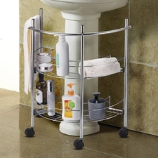 Under The Sink Organizer Pedestal Storage Rack Stand with 2 Tier Shelves Hand...