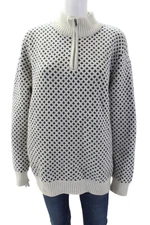 Long Wharf Womens Geometric Print High Neck Zippered Sweatshirt White Size L