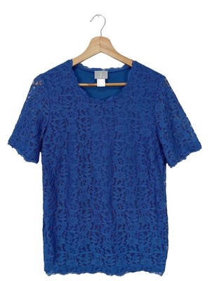 FAIR LADY Spitzenbluse Damen Bluse Gr. DE 38 blau Casual-Look