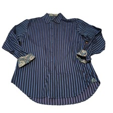 Robert Graham Mens Shirt Size L Striped Button Up Flip Cuff 0120