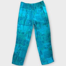 Vintage Carole Little Petites Pull On Tie Waist Blue Boho Rayon Pants Large 14