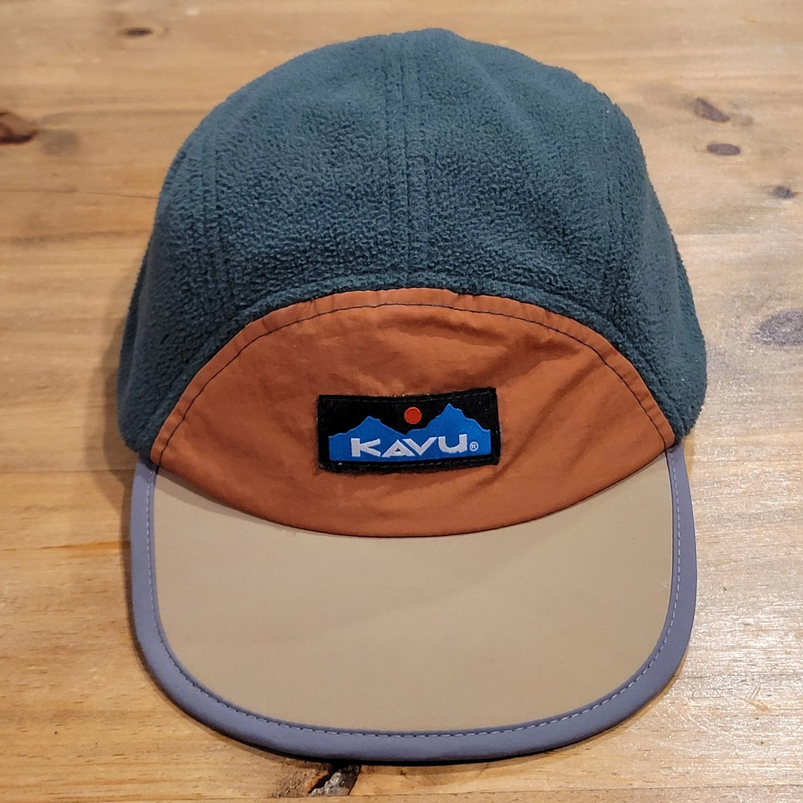 KAVU Klamath Cap 5 Panel Fleece Camp Hat Hiking Outdoor Blue Orange Bungee OSFM