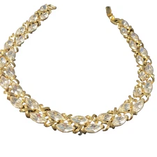 RUNWAY NAPIER 16" 18Kt Gold plate 2 ROW SWAROVSKI MARQUISE CRYSTAL NECKLACE Vtg