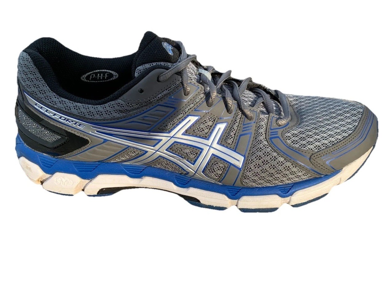 Size 11.5 - Asics Gel Forte T309N Gray Black Blue Running Shoes Men's Sneakers