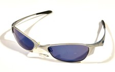 Oakley Wiretap 1.0 Y2K Sunglasses Silver Frame Blue Lenses Vintage VG+ PLS Read