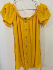 rue21 Yellow Woven Shirt Dress Square Neck Button Front Short Sleeve Size S