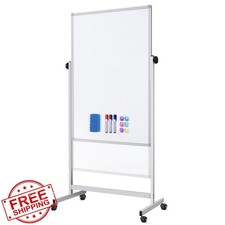 Rolling Whiteboard 32x48, Double-Sided Magnetic Dry Erase Board with Stand
