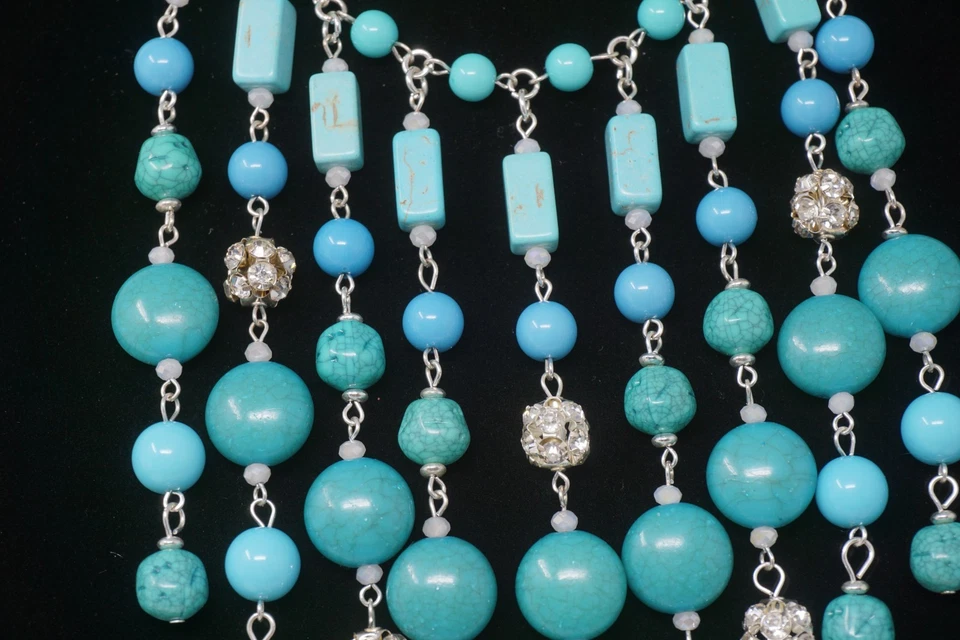 Gargantilla de goteo de cristal con cuentas azul turquesa de Chico's babero cascada 19"" Foto 2 de 4