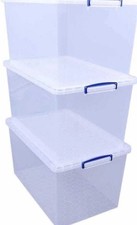 Image of Really Useful Box Nestable Plastic Storage 83 Litre Clear (Pack of 3)