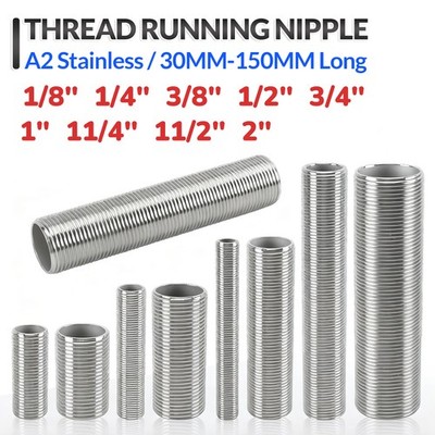 1/8''-2'' Male Pipe Thread A2 Stainless Running Nipple 30-150mm Long Plumbing Kit