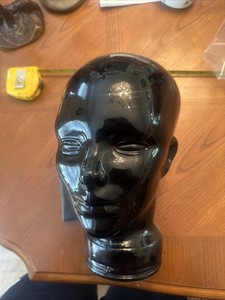 VTG Black Glass Mannequin Head Hat Stand Display Décor Free Shipping