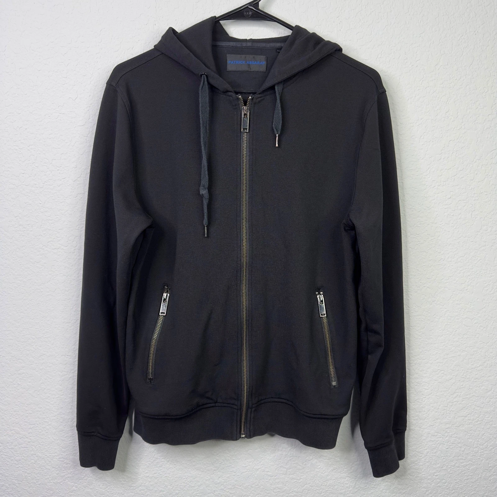 Patrick Assaraf Jacket M Black Zip Hoodie Sweatshirt Luxury Athleisure Casual