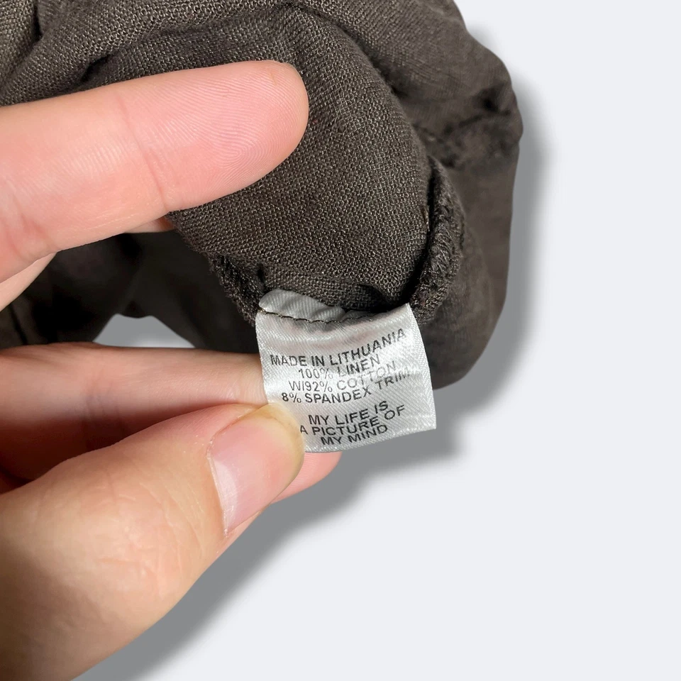 亚麻长袖束腰上衣女式 M 棕色 100% 亚麻极简主义 Lagenlook — 第 4/4 张图片