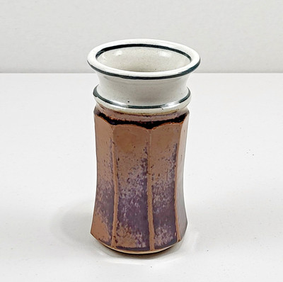 Vtg Studio Art Pottery Vase 6'' Stoneware Handmade Glaze Slim Rust Tan Signed USA
