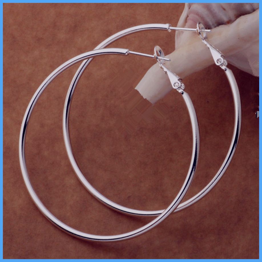 Women’s 925 Sterling Silver Big Round Large Thin Hoop Snap Earrings  50/60/70/80
