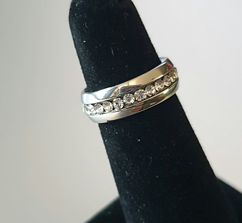 Sleek, Stylish and Brilliant Size 4 Titanium Rhinestone Promise Band /Ring