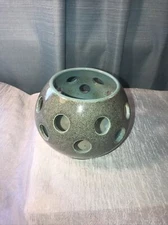 Vintage Mid Century Modern Bowl Cut Out Holes CB3 California? Teal 5” tall