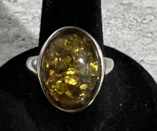 Vintage Amber Cabochon Sterling Silver Ring