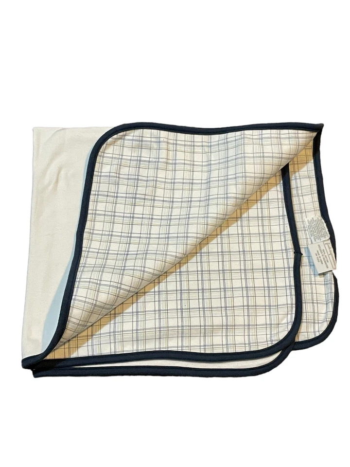 Manta First Impressions Niños Cachorro Perro Bola Blanco Borde Azul Marrón Espalda a Cuadros Foto 2 de 4