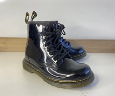 Dr Martens Black Smooth Patent Leather Lace Up 1460T Combat Boots / Kids US 10