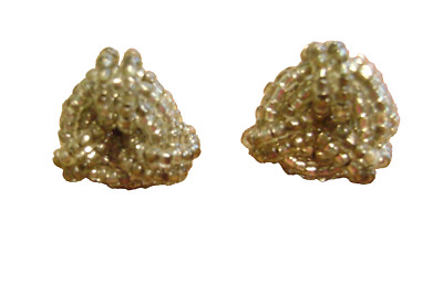 ROUNDED SILVER GLASS SEED BEADED TRIPLE BANDS POST PIERCED  EARRINGS