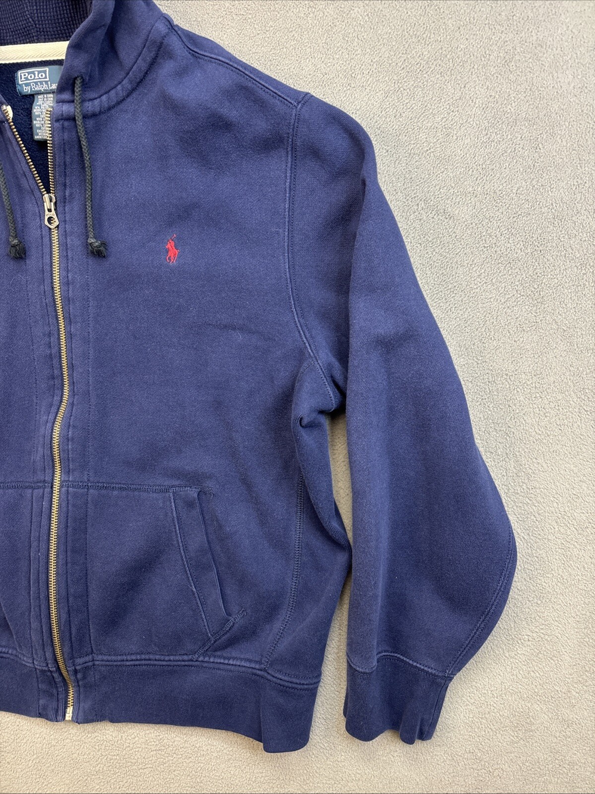 Polo Ralph Lauren full zip cappuccio uomo XXL blu navy pesante pony vintage Y2K