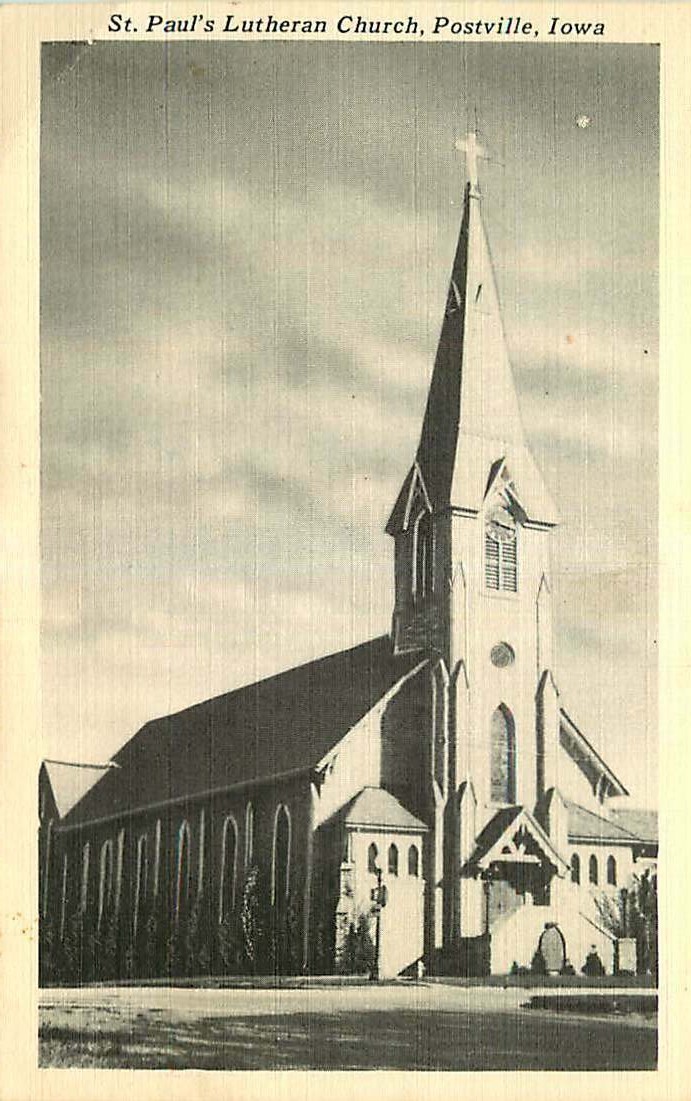 Linen Postcard St. Paul's Lutheran Church, Postville, Iowa eBay