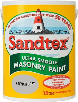 Sandtex Mauerwerksfarbe 5L ultra glatte Qualität wasserfest French Grey