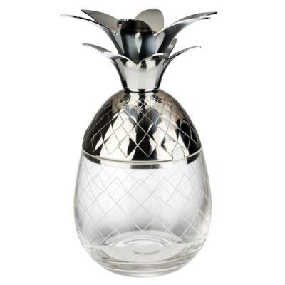 Trink-Becher Partyglas PINEAPPLE 350 ml mit Edelstahldeckel als Untersetzer