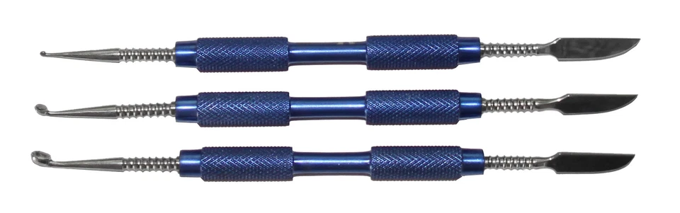 MERTEN 3 x Modellierinstrument Le Cron Zahntechnik Alu-Griff und 1,3,5 mm Schaber