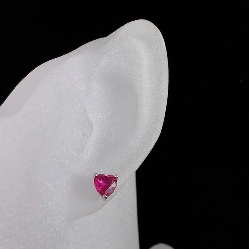 8x8 mm Heart Cut Red Ruby Stud Earring, 14k White Gold Engagement Earring - Picture 3 of 4