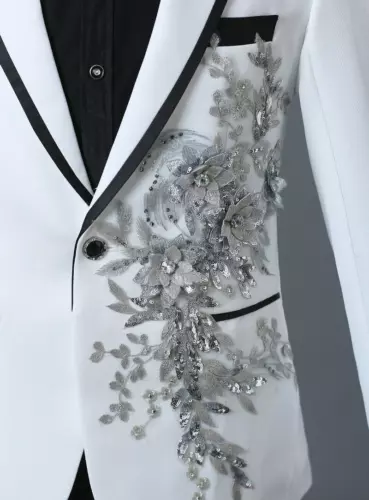 Herren 3D Kristall Strass Blazer Jacke Hochzeit Stickerei Kleid Anzug Mäntel - Bild 9 von 44